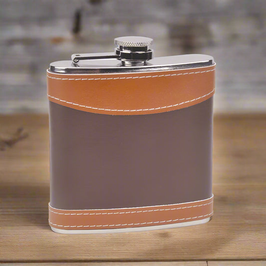 6oz Leather-Wrapped Stainless Steel Hip Flask