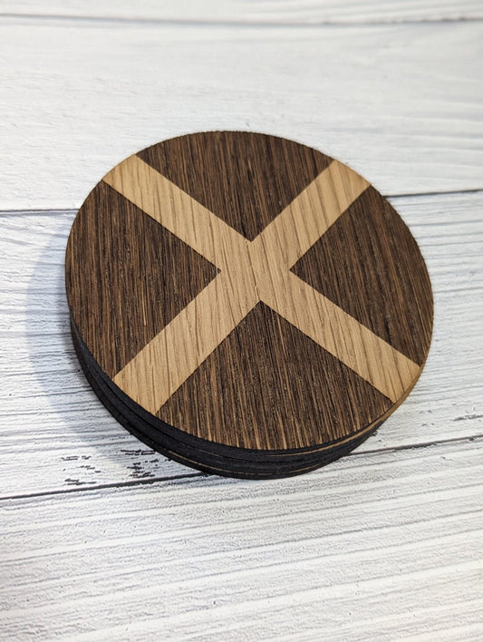 Handcrafted Scottish Oak Coaster – Saltire Design
